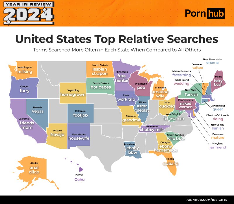 » Pornhub 发布 2024 年度回顾* 热搜词：hentai，milf，pinay，变化不大* 年轻人的观看时长较去年缩短，而中老年人观看时长则增加了* 人们最喜欢在周一晚11点观看，因而，可以理解为什么最少在周二凌晨观看* 各地区用户的男女性别比例有明显差异* 热搜游戏《原神》上升到第二位（+4），热搜游戏角色蒂法位列第三还有更多有趣的信息，比如访问人群使用的手机系统，游戏主机系统，男女偏好，各地区，各多元性相关的统计等» Pornhub 发布 2024 年度回顾* 热搜词：hentai，milf，pinay，变化不大* 年轻人的观看时长较去年缩短，而中老年人观看时长则增加了* 人们最喜欢在周一晚11点观看，因而，可以理解为什么最少在周二凌晨观看* 各地区用户的男女性别比例有明显差异* 热搜游戏《原神》上升到第二位（+4），热搜游戏角色蒂法位列第三还有更多有趣的信息，比如访问人群使用的手机系统，游戏主机系统，男女偏好，各地区，各多元性相关的统计等